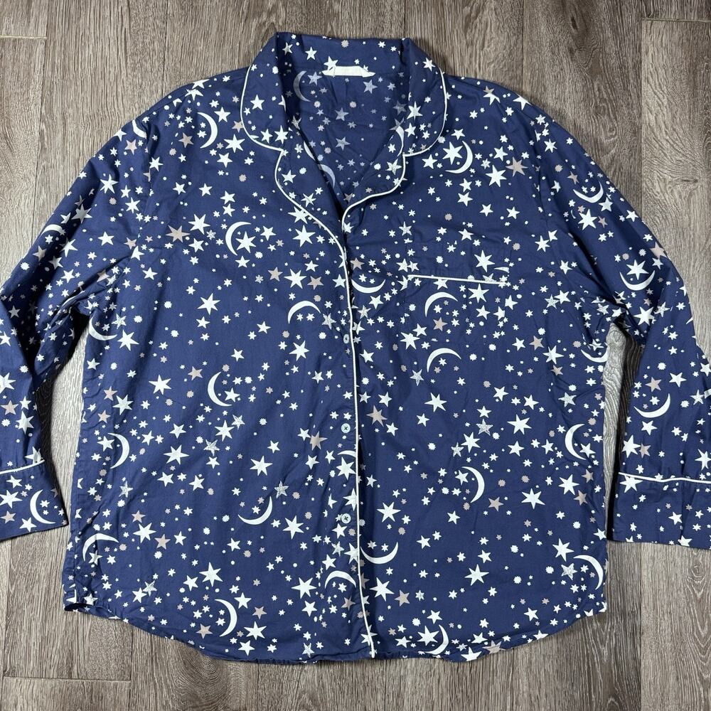 Print Fresh Women Sz XXL Celestial Skies Pajama Top Blue Moon Stars Long Sleeve